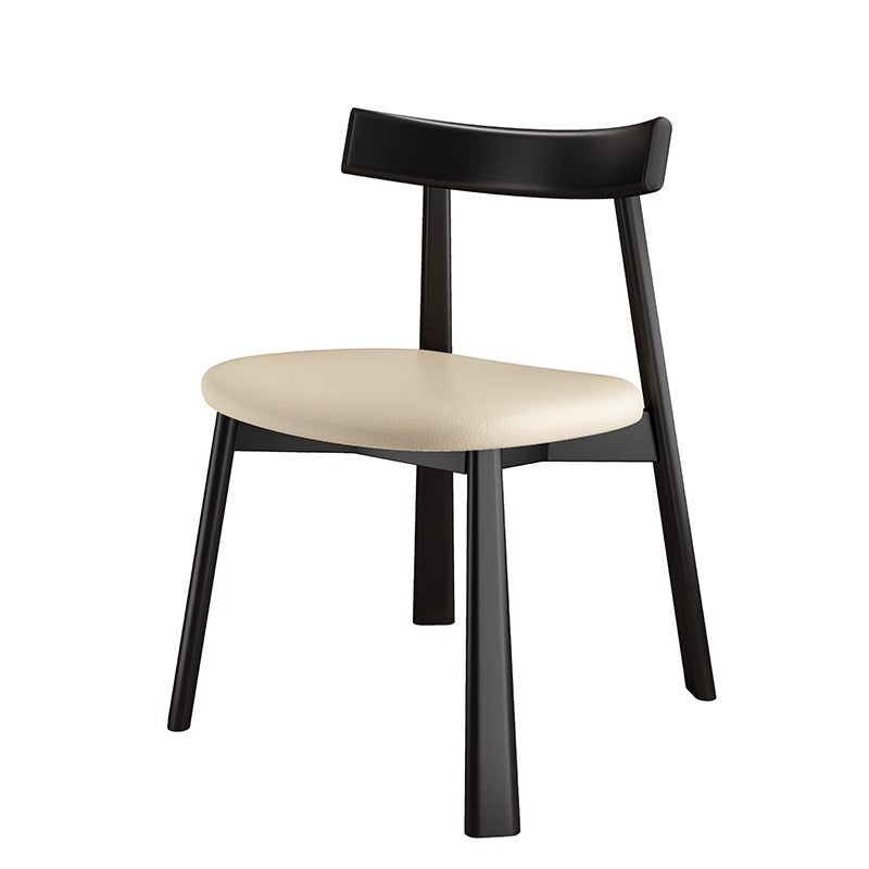 Modern Minimalist Smooth Curved Seating Design Solid Wood Plywood Oil-Waxed Leather Dining Chair With Backrest For Dining Room &amp; Kitchen