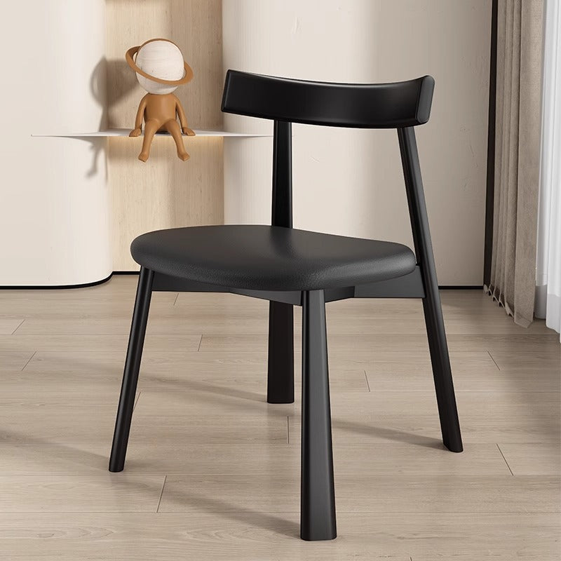 Modern Minimalist Smooth Curved Seating Design Solid Wood Plywood Oil-Waxed Leather Dining Chair With Backrest For Dining Room & Kitchen