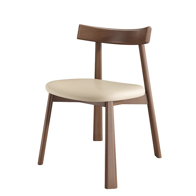 Modern Minimalist Smooth Curved Seating Design Solid Wood Plywood Oil-Waxed Leather Dining Chair With Backrest For Dining Room & Kitchen
