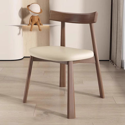 Modern Minimalist Smooth Curved Seating Design Solid Wood Plywood Oil-Waxed Leather Dining Chair With Backrest For Dining Room & Kitchen