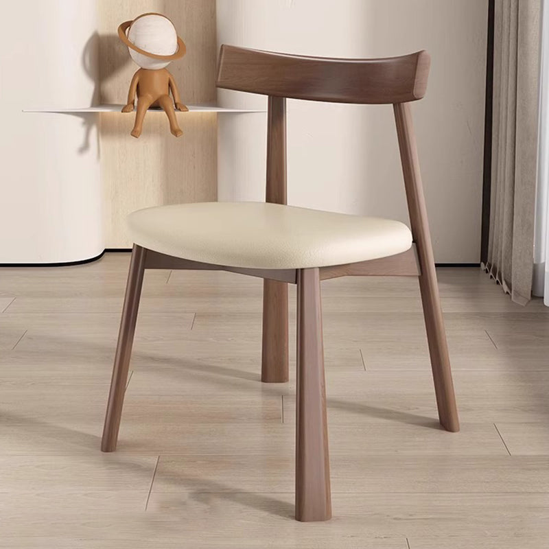 Modern Minimalist Smooth Curved Seating Design Solid Wood Plywood Oil-Waxed Leather Dining Chair With Backrest For Dining Room & Kitchen