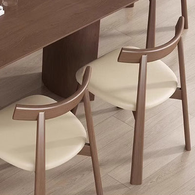 Modern Minimalist Smooth Curved Seating Design Solid Wood Plywood Oil-Waxed Leather Dining Chair With Backrest For Dining Room & Kitchen