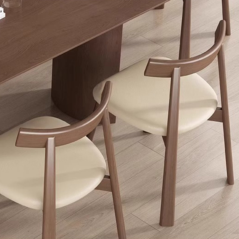 Modern Minimalist Smooth Curved Seating Design Solid Wood Plywood Oil-Waxed Leather Dining Chair With Backrest For Dining Room & Kitchen