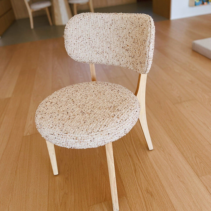 Traditional French Round Cushion Color-Spun Fabric Solid Ash Wood Dining Chair With Backrest For Dining Room &amp; Kitchen