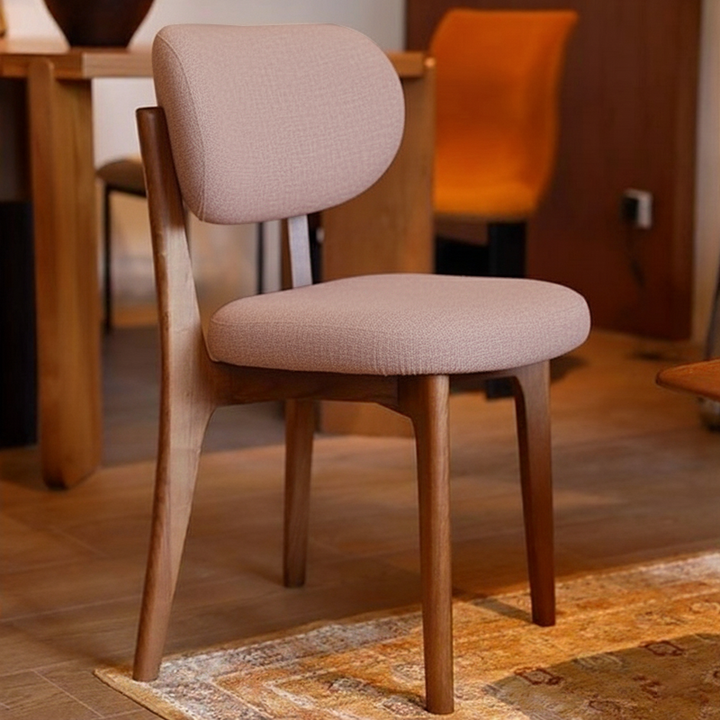 Traditional French Round Cushion Color-Spun Fabric Solid Ash Wood Dining Chair With Backrest For Dining Room &amp; Kitchen