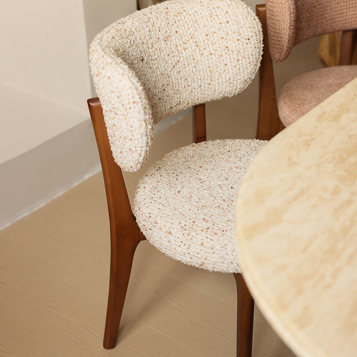 Traditional French Round Cushion Color-Spun Fabric Solid Ash Wood Dining Chair With Backrest For Dining Room &amp; Kitchen