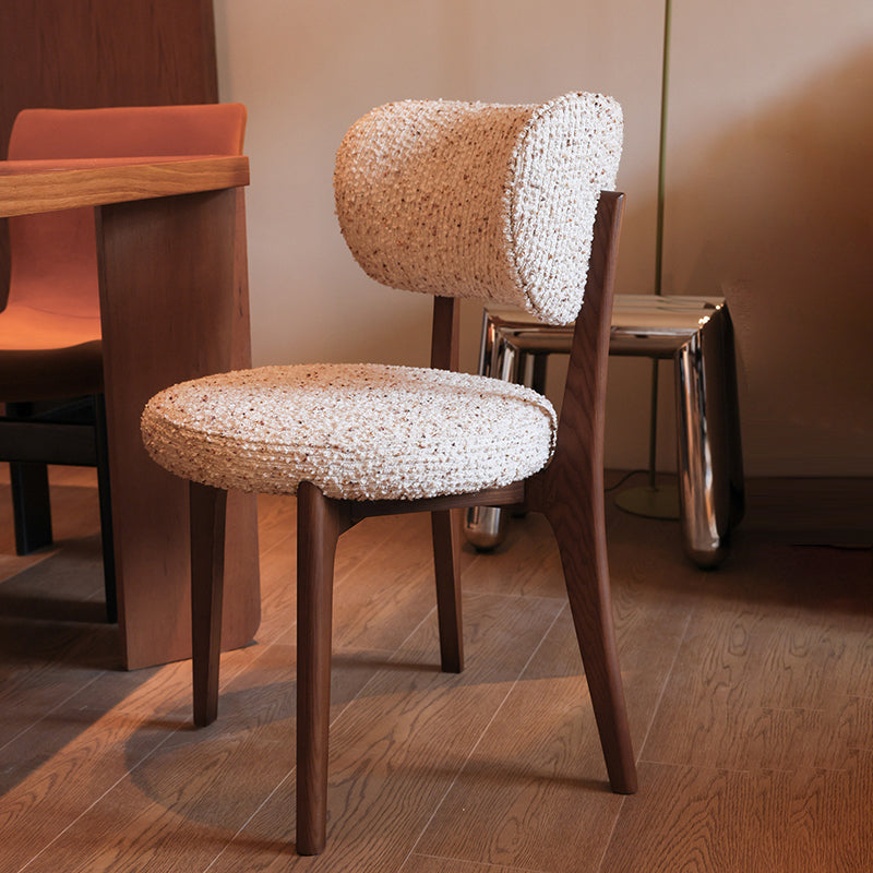 Traditional French Round Cushion Color-Spun Fabric Solid Ash Wood Dining Chair With Backrest For Dining Room &amp; Kitchen