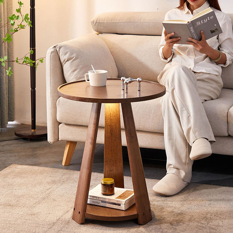 Modern Minimalist Solid Wood Round Coffee Table 2-Tier For Living Room