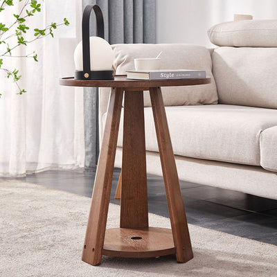 Modern Minimalist Solid Wood Round Coffee Table 2-Tier For Living Room
