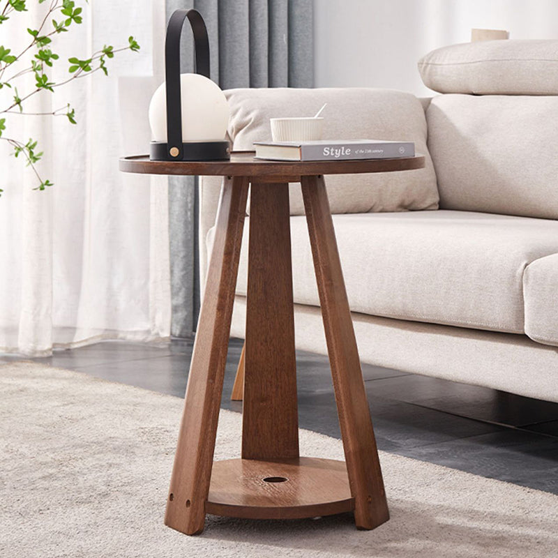 Modern Minimalist Solid Wood Round Coffee Table 2-Tier For Living Room