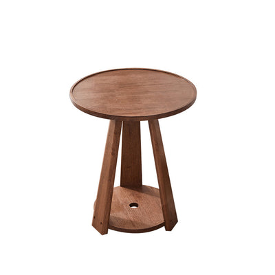 Modern Minimalist Solid Wood Round Coffee Table 2-Tier For Living Room