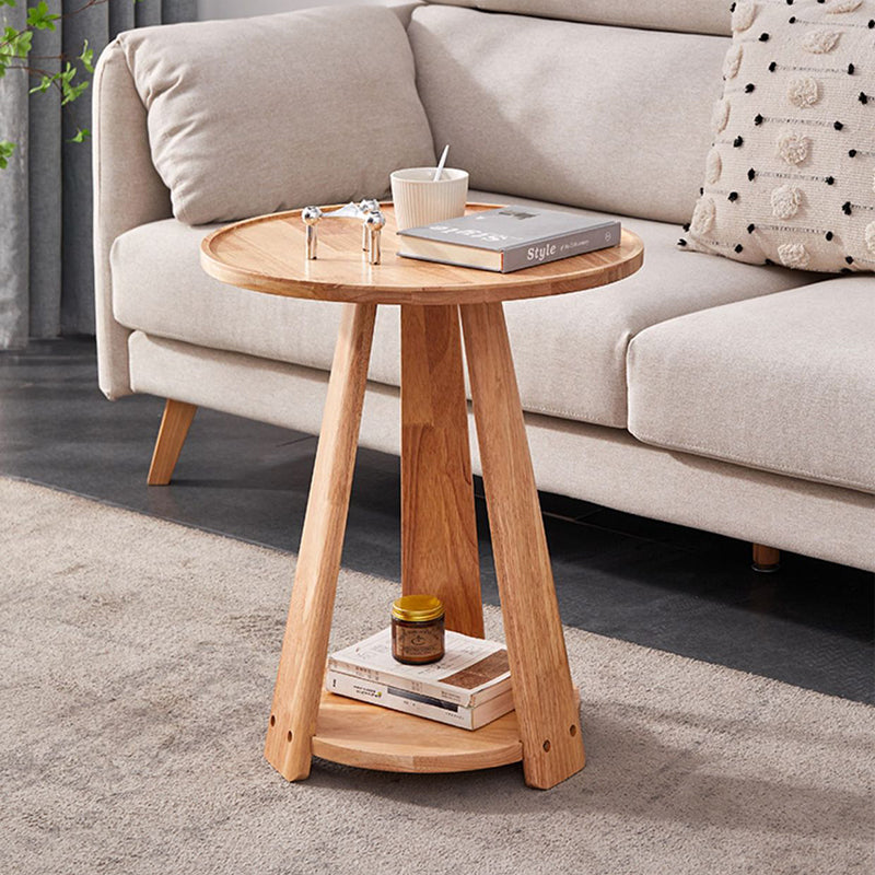 Modern Minimalist Solid Wood Round Coffee Table 2-Tier For Living Room