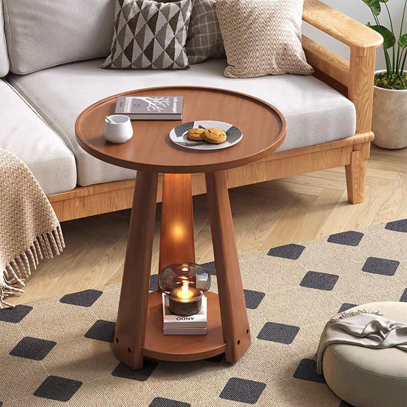 Modern Minimalist Solid Wood Round Coffee Table 2-Tier For Living Room
