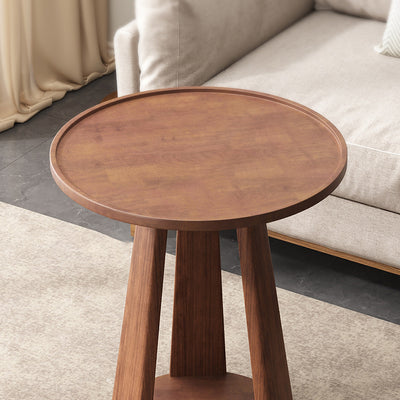 Modern Minimalist Solid Wood Round Coffee Table 2-Tier For Living Room