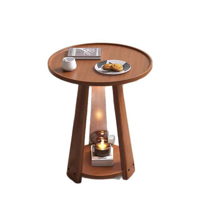 Modern Minimalist Solid Wood Round Coffee Table 2-Tier For Living Room