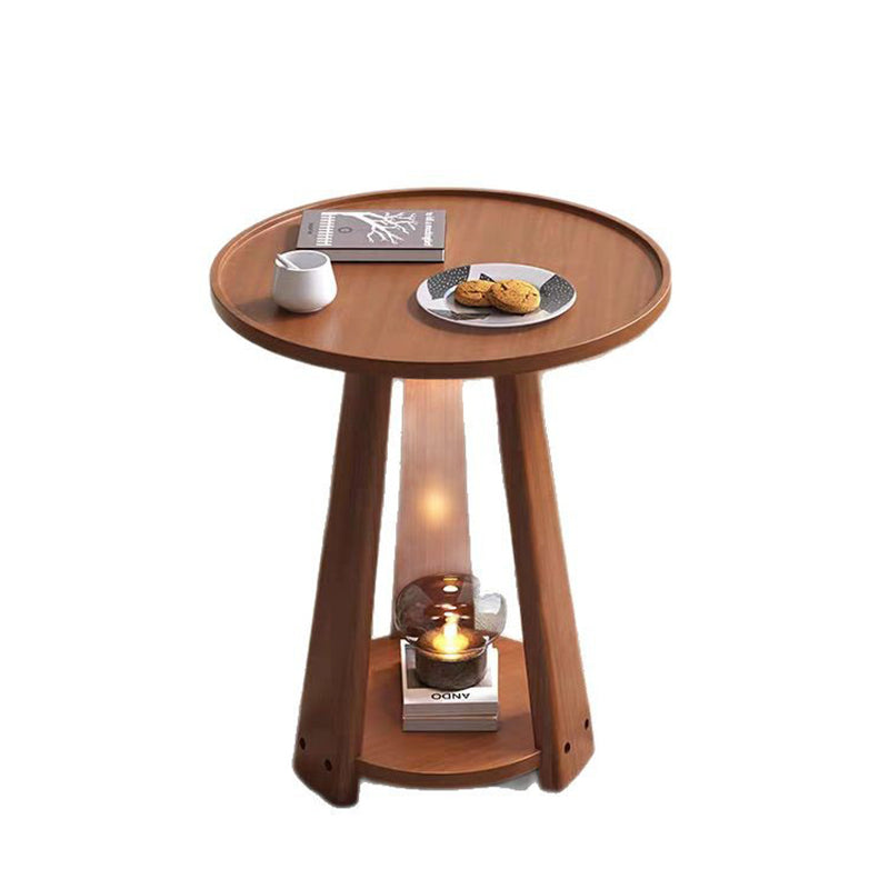 Modern Minimalist Solid Wood Round Coffee Table 2-Tier For Living Room