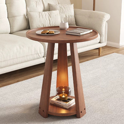 Modern Minimalist Solid Wood Round Coffee Table 2-Tier For Living Room