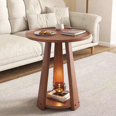 Modern Minimalist Solid Wood Round Coffee Table 2-Tier For Living Room