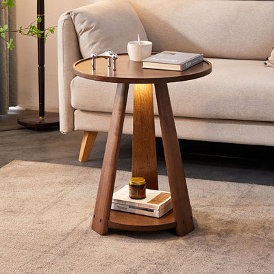 Modern Minimalist Solid Wood Round Coffee Table 2-Tier For Living Room