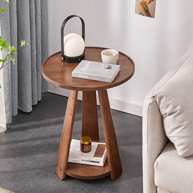 Modern Minimalist Solid Wood Round Coffee Table 2-Tier For Living Room