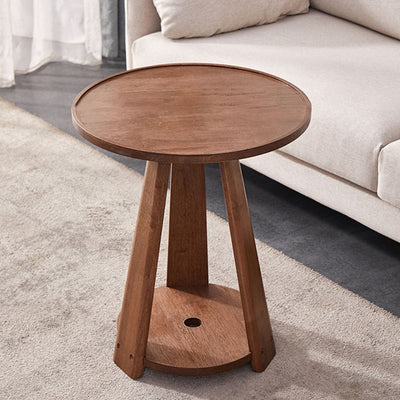Modern Minimalist Solid Wood Round Coffee Table 2-Tier For Living Room