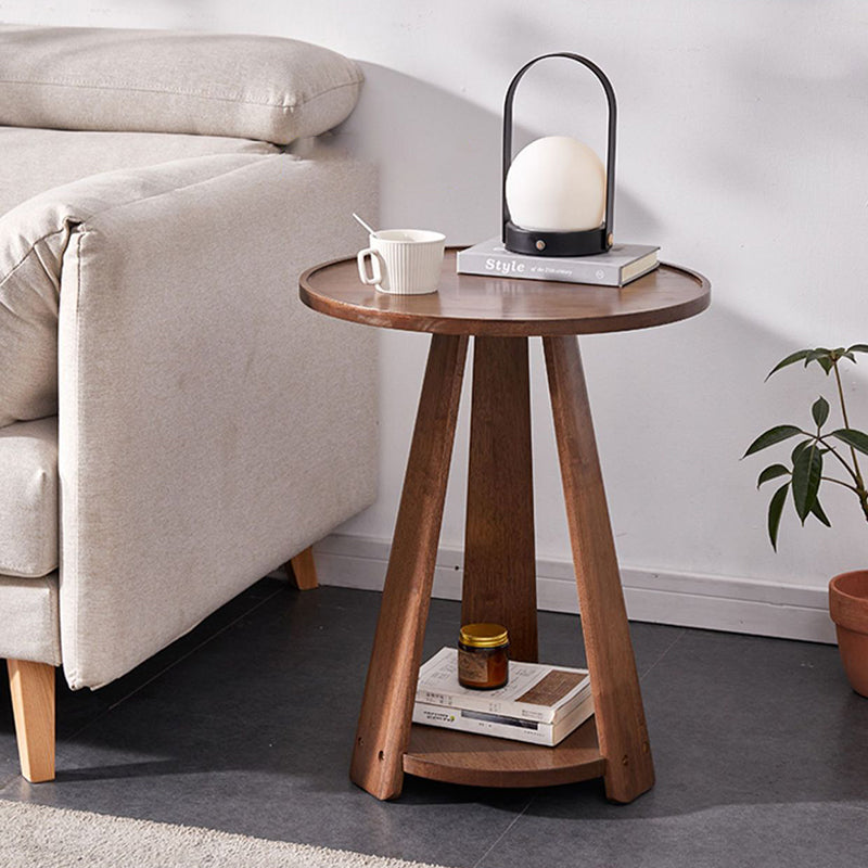 Modern Minimalist Solid Wood Round Coffee Table 2-Tier For Living Room
