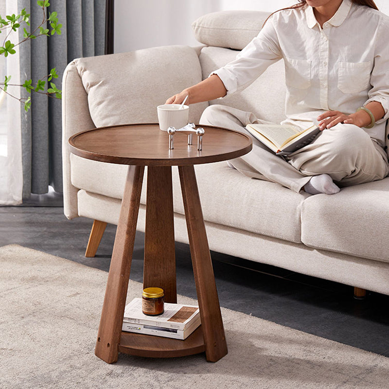 Modern Minimalist Solid Wood Round Coffee Table 2-Tier For Living Room