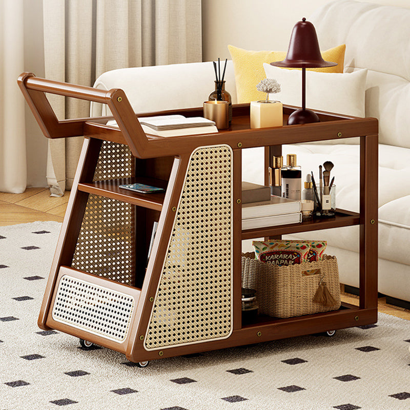 Contemporary Nordic Nan Bamboo Rainbow Glass Square Movable Weaving End Table 3-Tier 2-Storage For Living Room