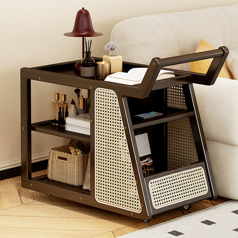 Contemporary Nordic Nan Bamboo Rainbow Glass Square Movable Weaving End Table 3-Tier 2-Storage For Living Room