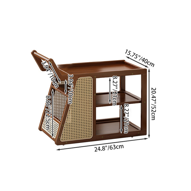Contemporary Nordic Nan Bamboo Rainbow Glass Square Movable Weaving End Table 3-Tier 2-Storage For Living Room