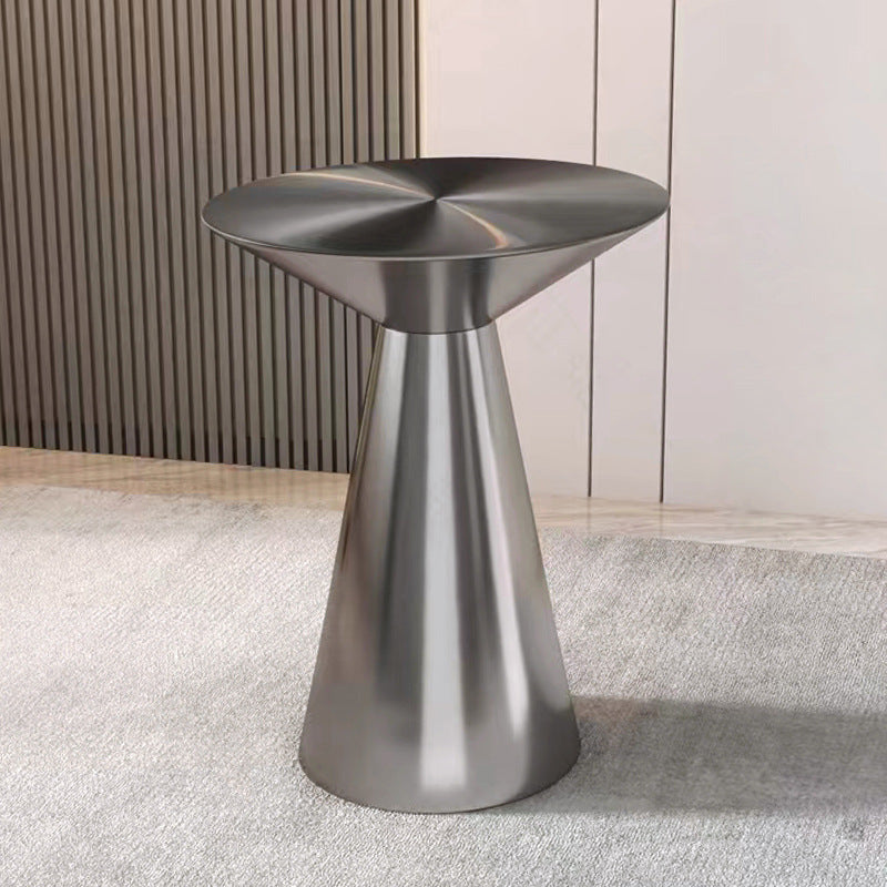 Contemporary Industrial Stainless Steel Mushroom-Shaped Round Coffee Table 1-Tier For Living Room & Cafe