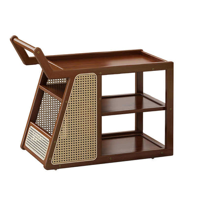 Contemporary Nordic Nan Bamboo Rainbow Glass Square Movable Weaving End Table 3-Tier 2-Storage For Living Room