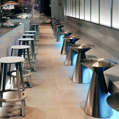Contemporary Industrial Stainless Steel Mushroom-Shaped Round Coffee Table 1-Tier For Living Room & Cafe