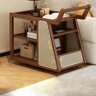 Contemporary Nordic Nan Bamboo Rainbow Glass Square Movable Weaving End Table 3-Tier 2-Storage For Living Room