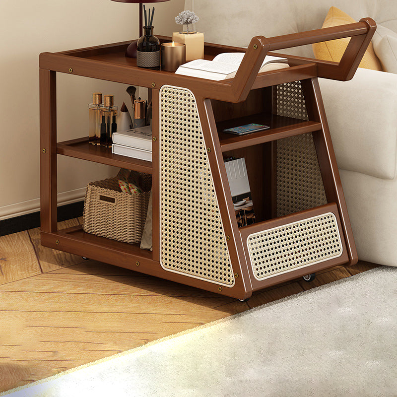 Contemporary Nordic Nan Bamboo Rainbow Glass Square Movable Weaving End Table 3-Tier 2-Storage For Living Room