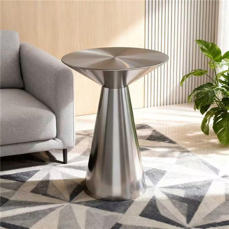 Contemporary Industrial Stainless Steel Mushroom-Shaped Round Coffee Table 1-Tier For Living Room & Cafe