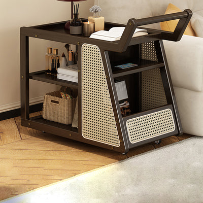 Contemporary Nordic Nan Bamboo Rainbow Glass Square Movable Weaving End Table 3-Tier 2-Storage For Living Room