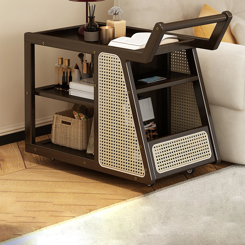 Contemporary Nordic Nan Bamboo Rainbow Glass Square Movable Weaving End Table 3-Tier 2-Storage For Living Room