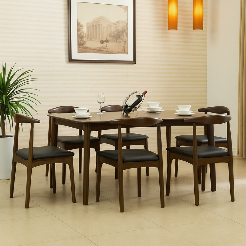 Contemporary Nordic Solid Wood Microfiber Leather Square Dining Table & Chair Set For 4/6 Seats