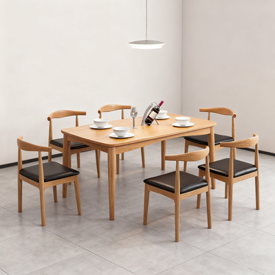 Contemporary Nordic Solid Wood Microfiber Leather Square Dining Table & Chair Set For 4/6 Seats