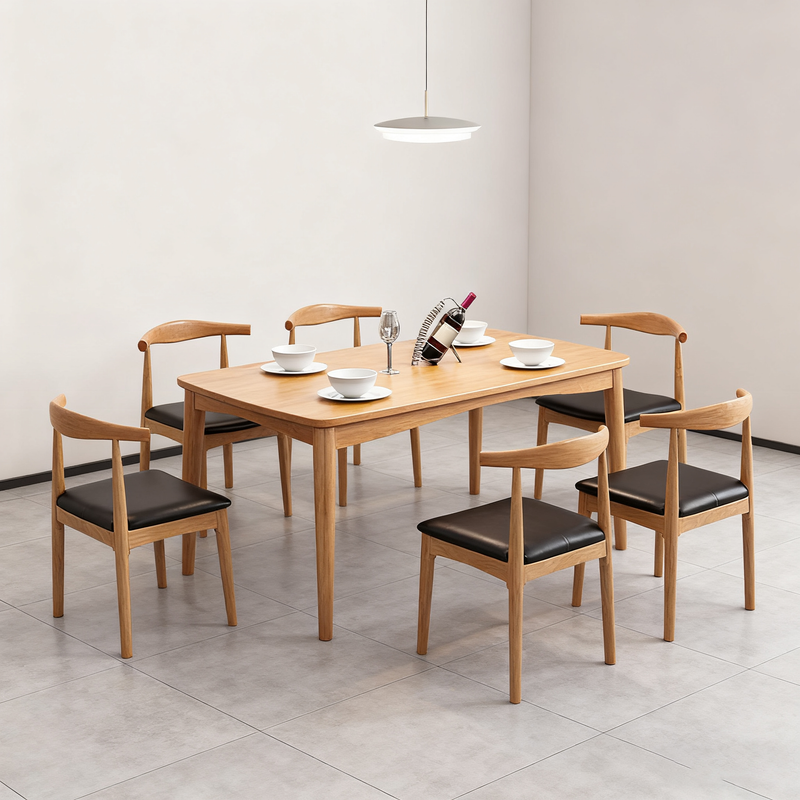 Contemporary Nordic Solid Wood Microfiber Leather Square Dining Table & Chair Set For 4/6 Seats