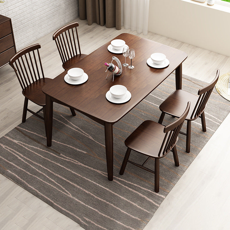 Contemporary Nordic Solid Wood Microfiber Leather Square Dining Table & Chair Set For 4/6 Seats