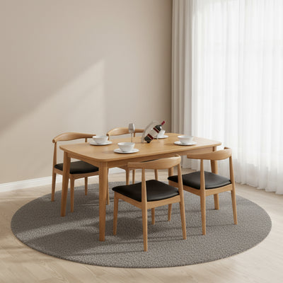 Contemporary Nordic Solid Wood Microfiber Leather Square Dining Table & Chair Set For 4/6 Seats