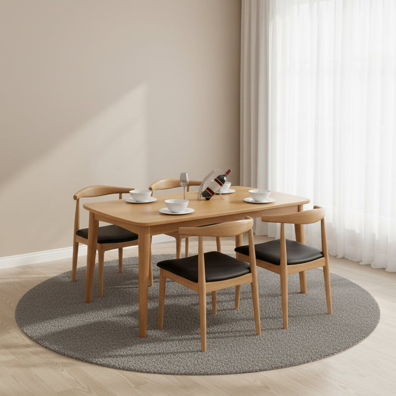 Contemporary Nordic Solid Wood Microfiber Leather Square Dining Table & Chair Set For 4/6 Seats
