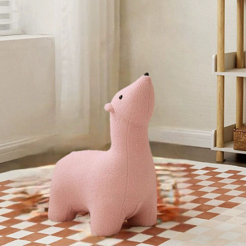 Contemporary Creative Polar Bear Solid Wood Lambswool Kids Stool Movable For Living Room
