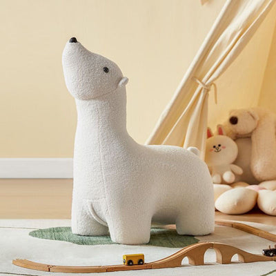 Contemporary Creative Polar Bear Solid Wood Lambswool Kids Stool Movable For Living Room