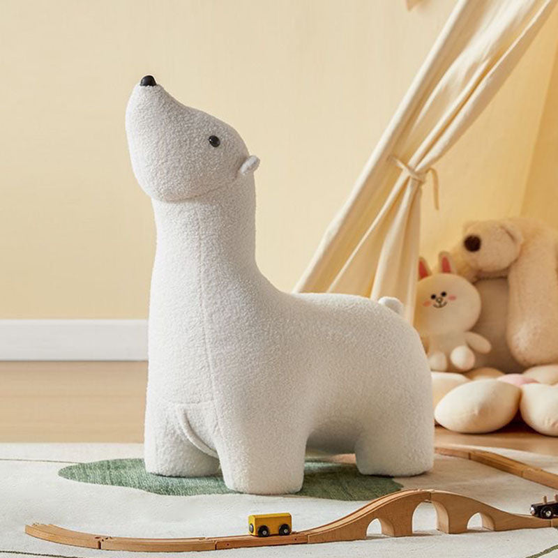 Contemporary Creative Polar Bear Solid Wood Lambswool Kids Stool Movable For Living Room