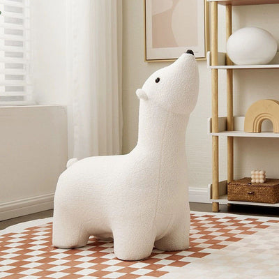 Contemporary Creative Polar Bear Solid Wood Lambswool Kids Stool Movable For Living Room