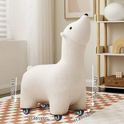 Contemporary Creative Polar Bear Solid Wood Lambswool Kids Stool Movable For Living Room