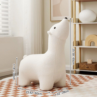 Contemporary Creative Polar Bear Solid Wood Lambswool Kids Stool Movable For Living Room